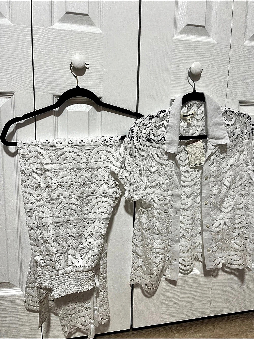 NWT women’s med lounge set / cover up - Sheer Crochet Shirt & Pants Set White